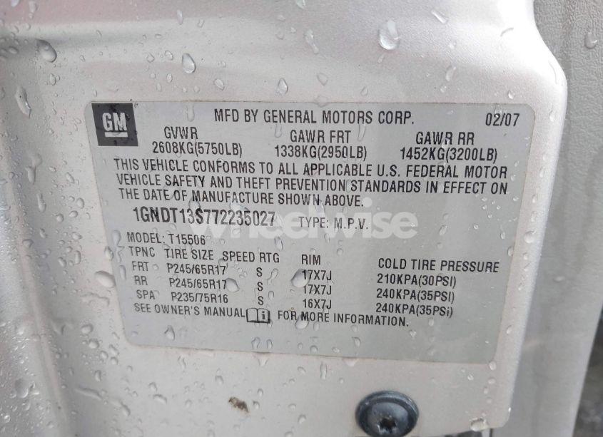 Photo 9 of 2007 Chevrolet Trailblazer LS (VIN 1GNDT13S772235027)