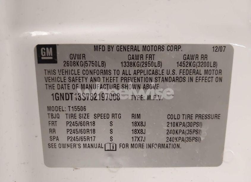 Photo 9 of 2008 Chevrolet Trailblazer LT (VIN 1GNDT13S782197008)