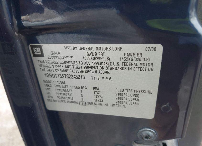 Photo 9 of 2008 Chevrolet Trailblazer LT (VIN 1GNDT13S782245218)