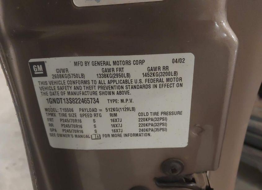 Photo 9 of 2002 Chevrolet Trailblazer LS (VIN 1GNDT13S822465734)