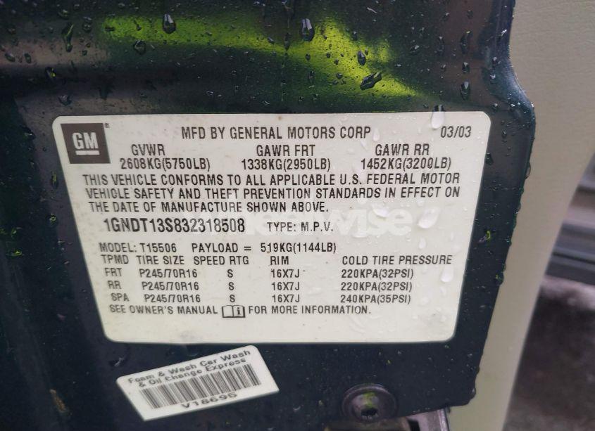 Photo 9 of 2003 Chevrolet Trailblazer LS (VIN 1GNDT13S832318508)