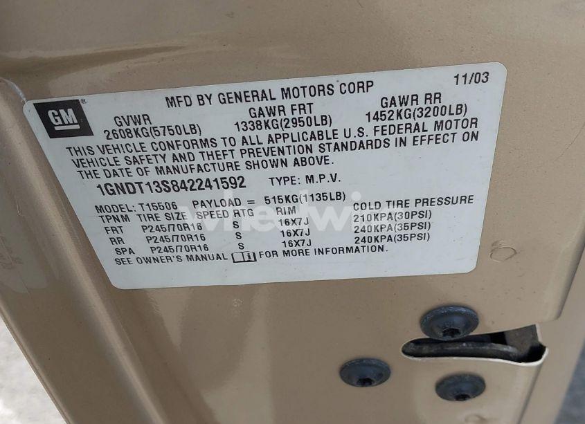 Photo 9 of 2004 Chevrolet Trailblazer LS (VIN 1GNDT13S842241592)