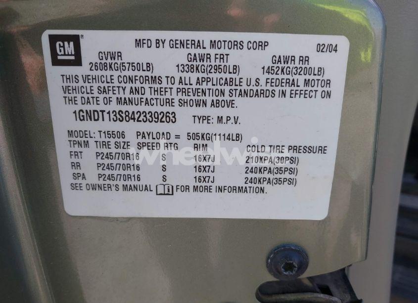 Photo 9 of 2004 Chevrolet Trailblazer LS (VIN 1GNDT13S842339263)