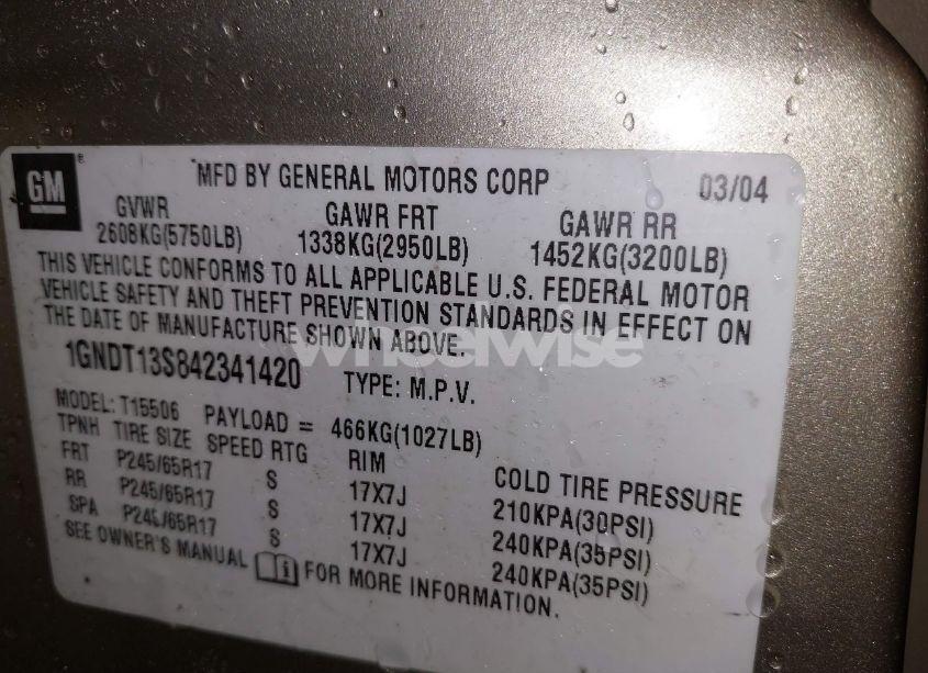 Photo 9 of 2004 Chevrolet Trailblazer LT (VIN 1GNDT13S842341420)