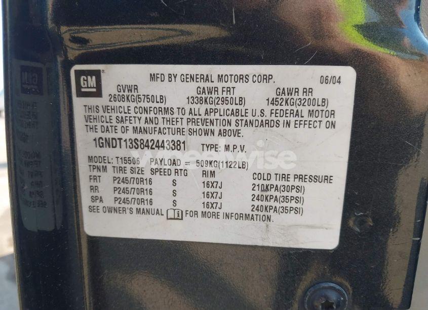 Photo 9 of 2004 Chevrolet Trailblazer LS (VIN 1GNDT13S842443381)