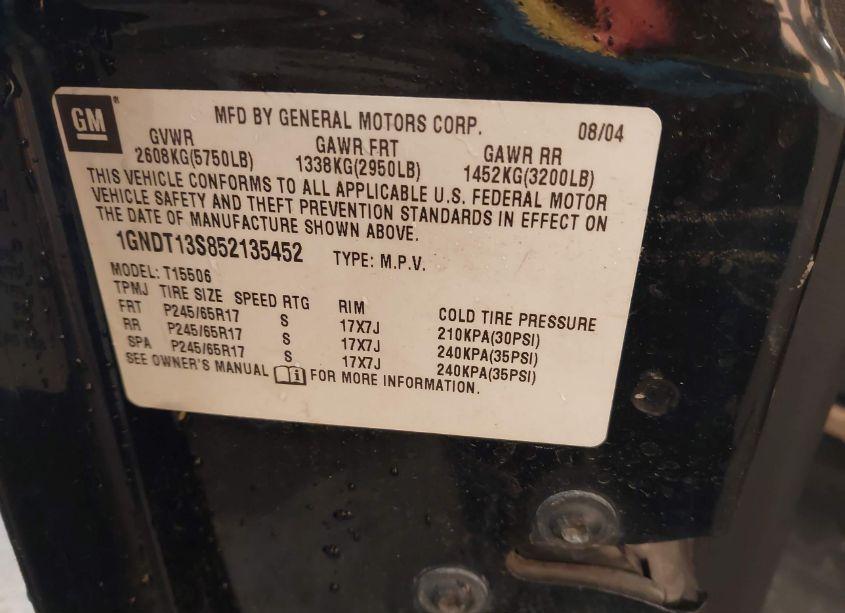 Photo 9 of 2005 Chevrolet Trailblazer LT (VIN 1GNDT13S852135452)