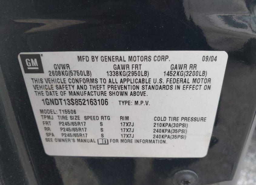 Photo 9 of 2005 Chevrolet Trailblazer LT (VIN 1GNDT13S852163106)