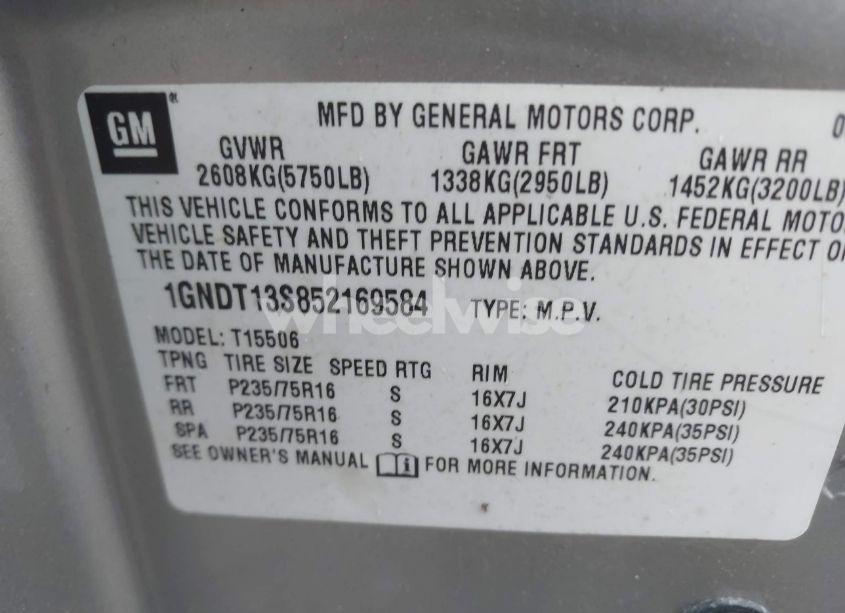 Photo 9 of 2005 Chevrolet Trailblazer LS (VIN 1GNDT13S852169584)
