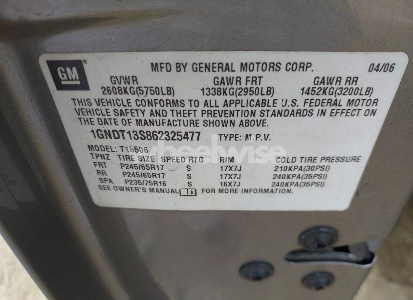 Photo 9 of 2006 Chevrolet Trailblazer LS (VIN 1GNDT13S862325477)