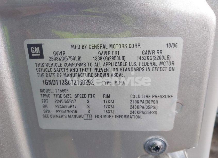 Photo 9 of 2007 Chevrolet Trailblazer LS (VIN 1GNDT13S872168292)