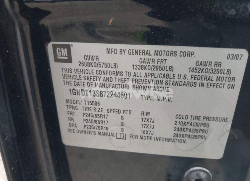 Photo 9 of 2007 Chevrolet Trailblazer LS (VIN 1GNDT13S872244691)