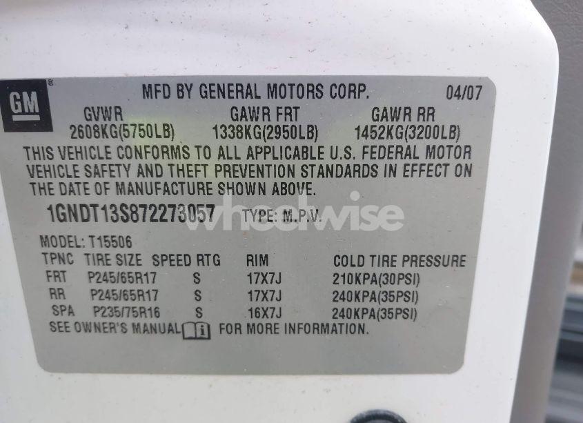 Photo 9 of 2007 Chevrolet Trailblazer LS (VIN 1GNDT13S872273057)