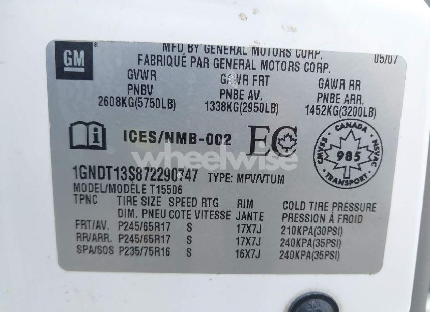 Photo 9 of 2007 Chevrolet Trailblazer LS/LT (VIN 1GNDT13S872290747)