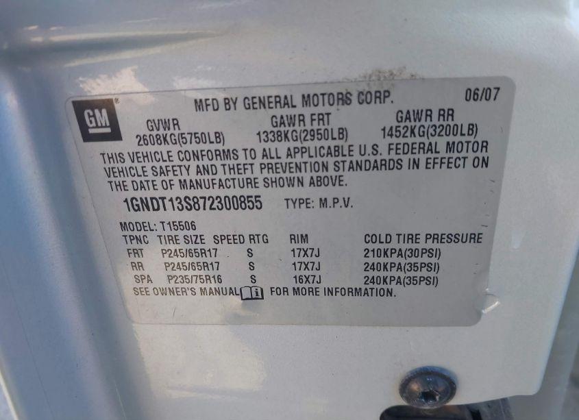 Photo 9 of 2007 Chevrolet Trailblazer LS (VIN 1GNDT13S872300855)