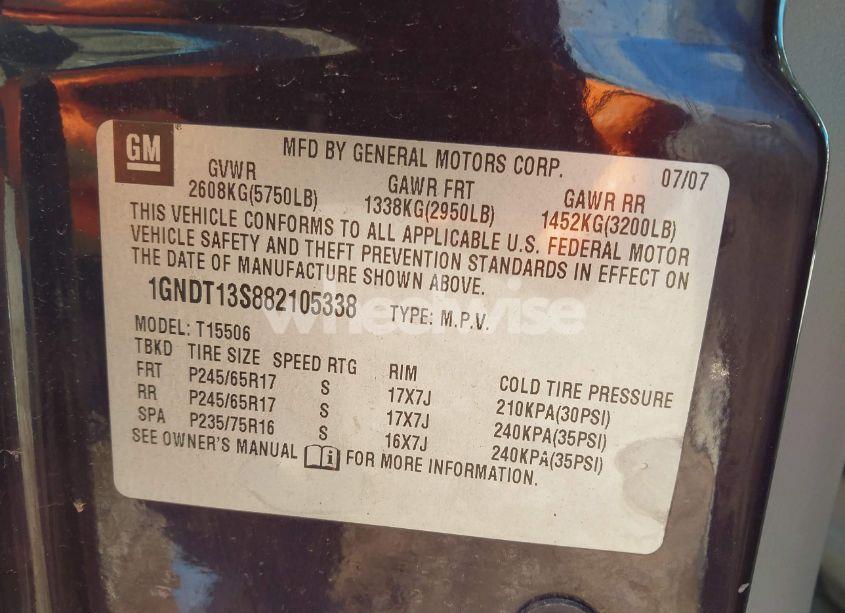 Photo 9 of 2008 Chevrolet Trailblazer LT (VIN 1GNDT13S882105338)