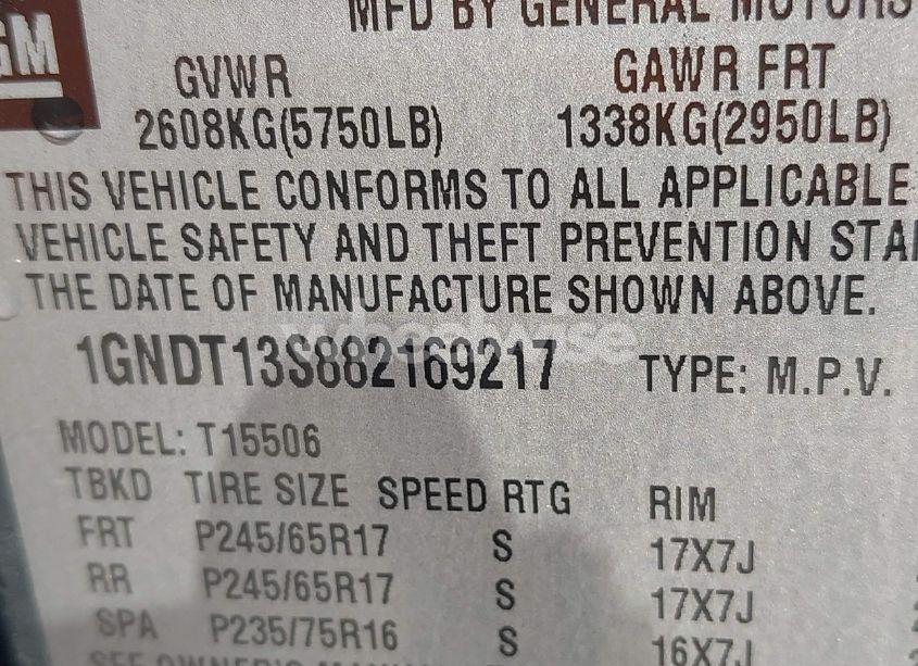 Photo 9 of 2008 Chevrolet Trailblazer LT (VIN 1GNDT13S882169217)