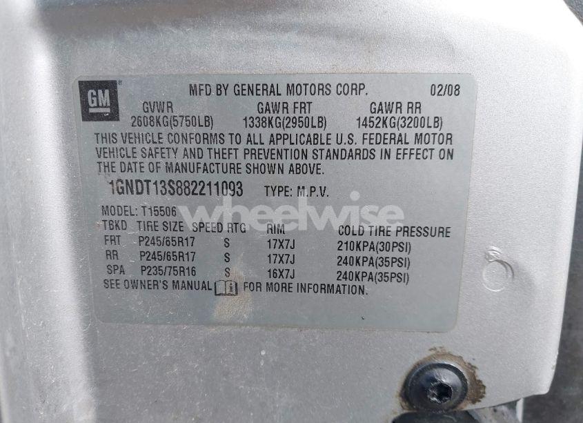 Photo 9 of 2008 Chevrolet Trailblazer LT (VIN 1GNDT13S882211093)