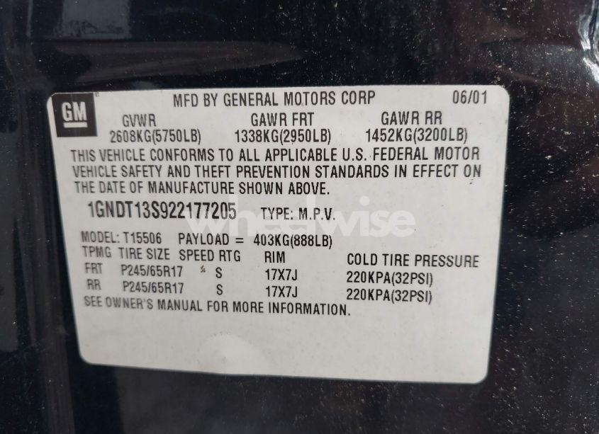 Photo 9 of 2002 Chevrolet Trailblazer LTZ (VIN 1GNDT13S922177205)