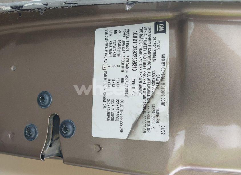 Photo 9 of 2002 Chevrolet Trailblazer LT (VIN 1GNDT13S922369319)