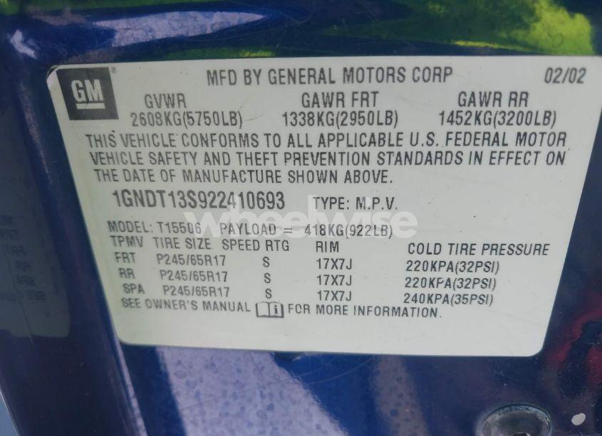 Photo 9 of 2002 Chevrolet Trailblazer LTZ (VIN 1GNDT13S922410693)