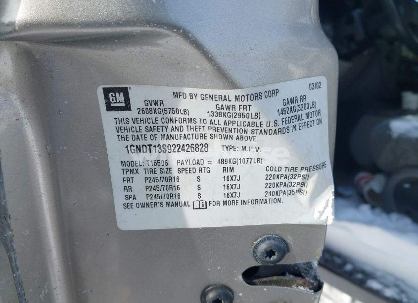 Photo 9 of 2002 Chevrolet Trailblazer LS (VIN 1GNDT13S922426828)