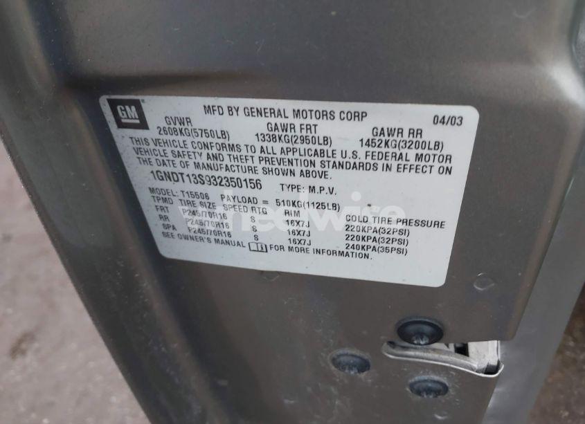 Photo 9 of 2003 Chevrolet Trailblazer LT (VIN 1GNDT13S932350156)