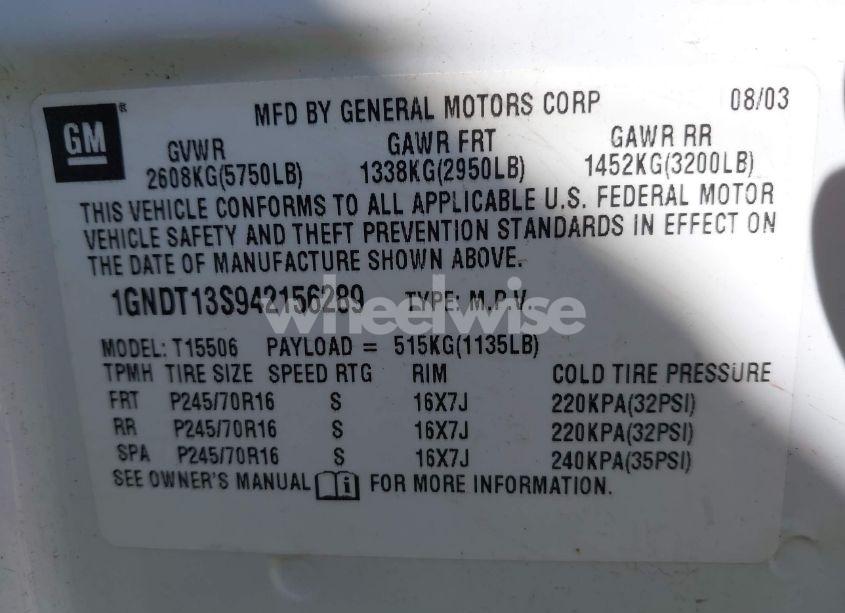 Photo 9 of 2004 Chevrolet Trailblazer LS (VIN 1GNDT13S942156289)