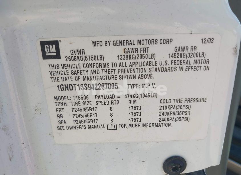 Photo 9 of 2004 Chevrolet Trailblazer LT (VIN 1GNDT13S942267005)