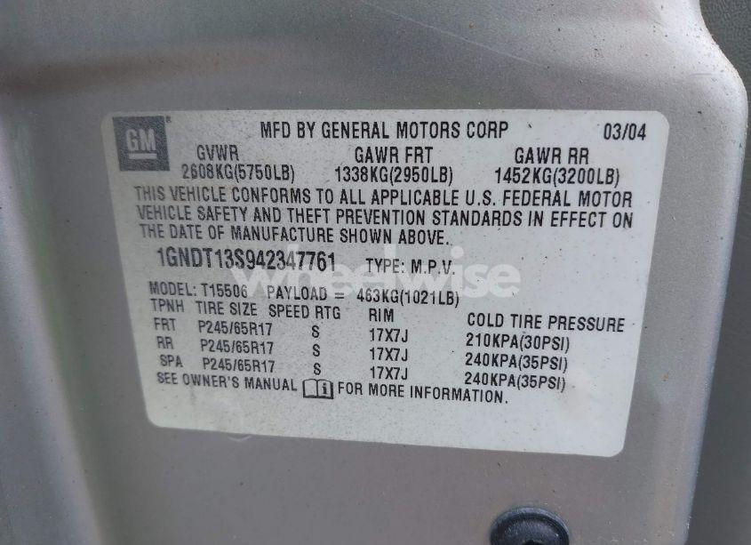 Photo 9 of 2004 Chevrolet Trailblazer LT (VIN 1GNDT13S942347761)