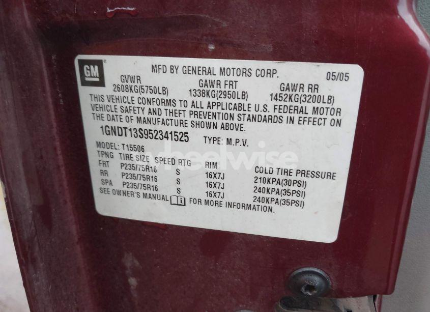 Photo 9 of 2005 Chevrolet Trailblazer LS (VIN 1GNDT13S952341525)