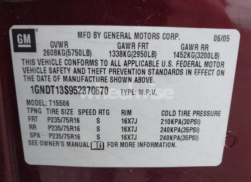 Photo 9 of 2005 Chevrolet Trailblazer LS (VIN 1GNDT13S952370670)