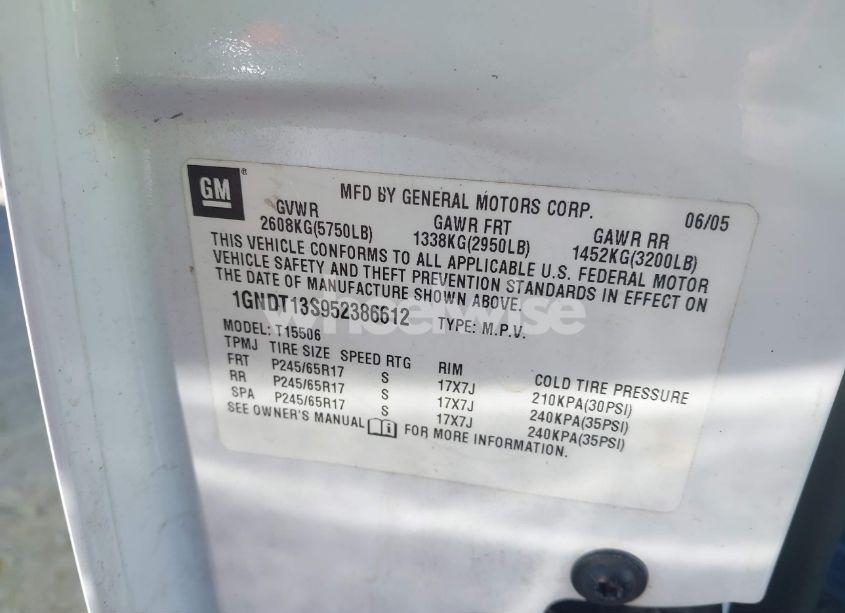 Photo 9 of 2005 Chevrolet Trailblazer LT (VIN 1GNDT13S952386612)