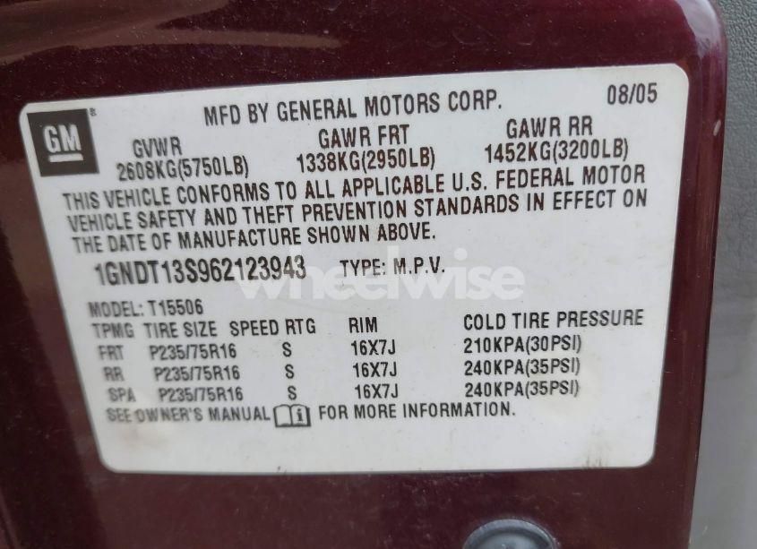 Photo 9 of 2006 Chevrolet Trailblazer LS (VIN 1GNDT13S962123943)