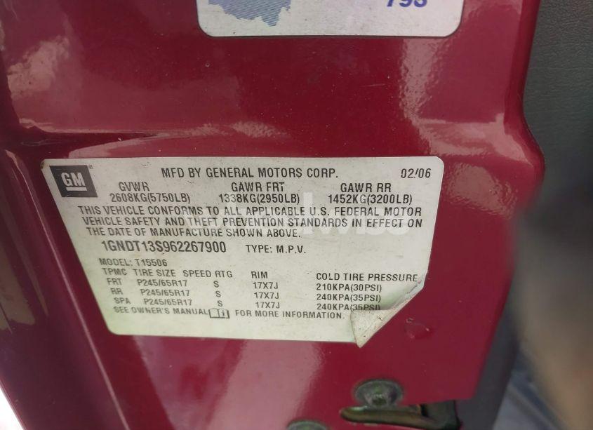 Photo 9 of 2006 Chevrolet Trailblazer LT (VIN 1GNDT13S962267900)