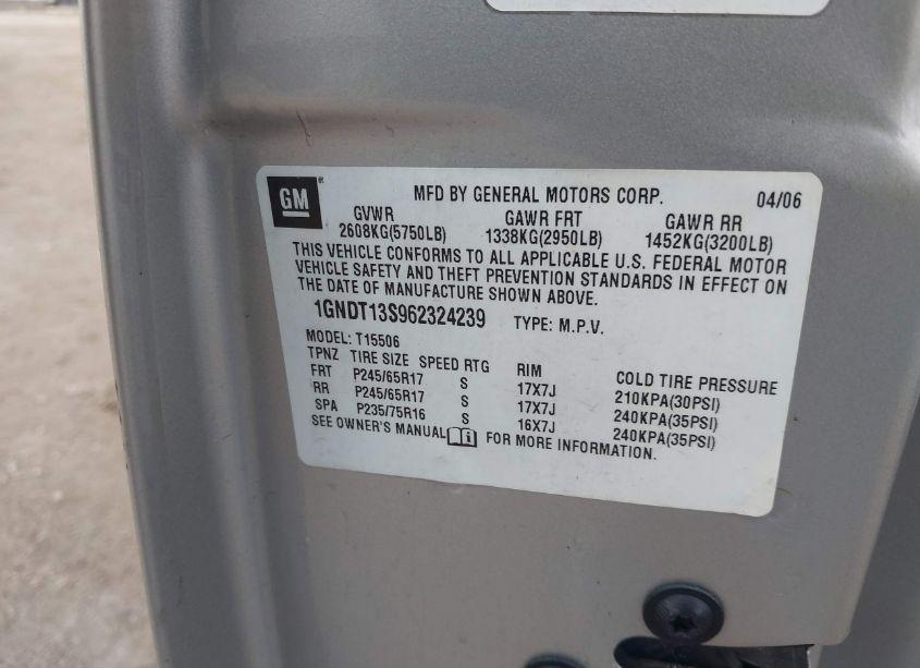 Photo 9 of 2006 Chevrolet Trailblazer LS (VIN 1GNDT13S962324239)