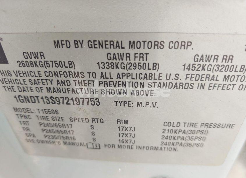 Photo 9 of 2007 Chevrolet Trailblazer LT (VIN 1GNDT13S972197753)