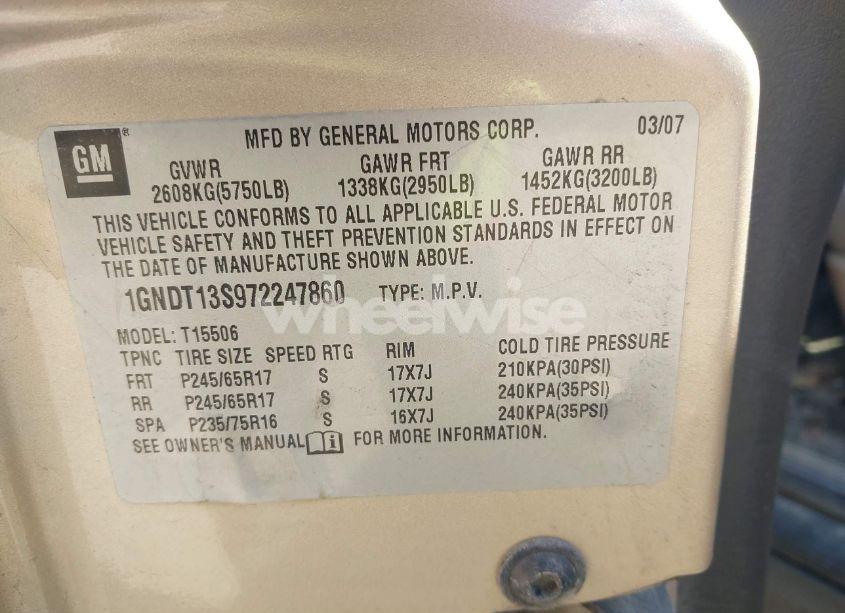 Photo 9 of 2007 Chevrolet Trailblazer LS (VIN 1GNDT13S972247860)