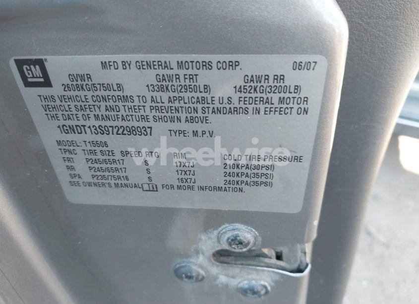 Photo 9 of 2007 Chevrolet Trailblazer LT (VIN 1GNDT13S972298937)