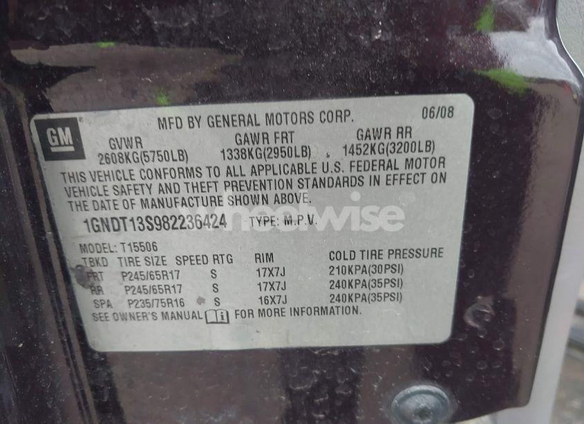 Photo 9 of 2008 Chevrolet Trailblazer FLEET (VIN 1GNDT13S982236424)