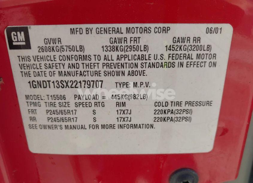 Photo 9 of 2002 Chevrolet Trailblazer LTZ (VIN 1GNDT13SX22179707)