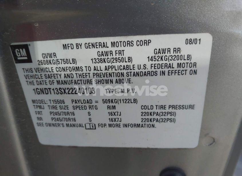 Photo 8 of 2002 Chevrolet Trailblazer LT (VIN 1GNDT13SX22240103)