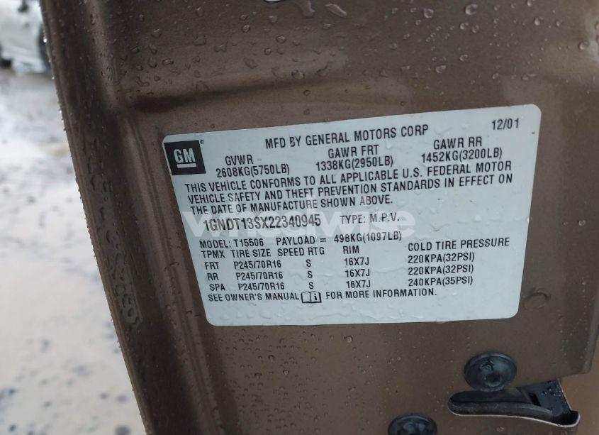 Photo 9 of 2002 Chevrolet Trailblazer LT (VIN 1GNDT13SX22340945)