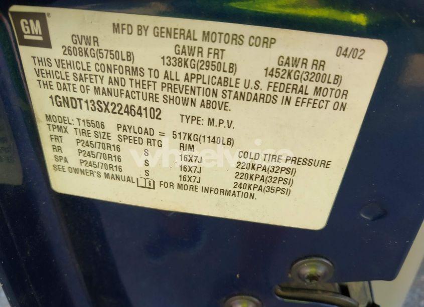 Photo 9 of 2002 Chevrolet Trailblazer LS (VIN 1GNDT13SX22464102)