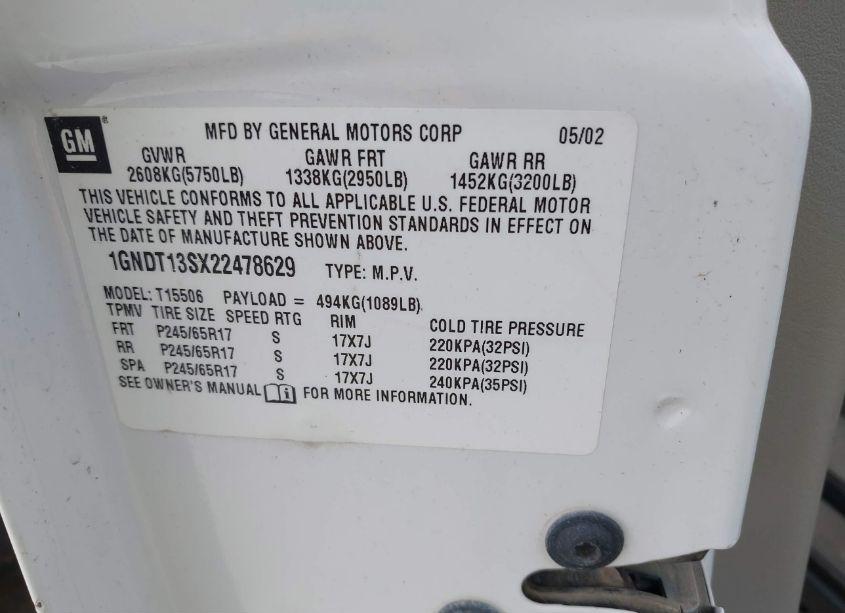 Photo 9 of 2002 Chevrolet Trailblazer LS (VIN 1GNDT13SX22478629)