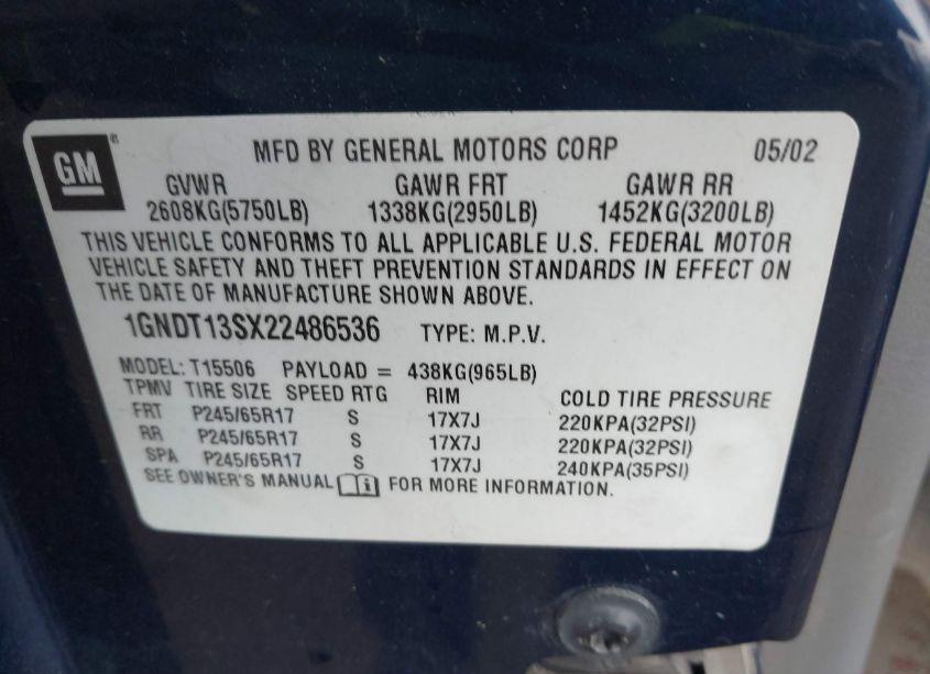 Photo 9 of 2002 Chevrolet Trailblazer LTZ (VIN 1GNDT13SX22486536)