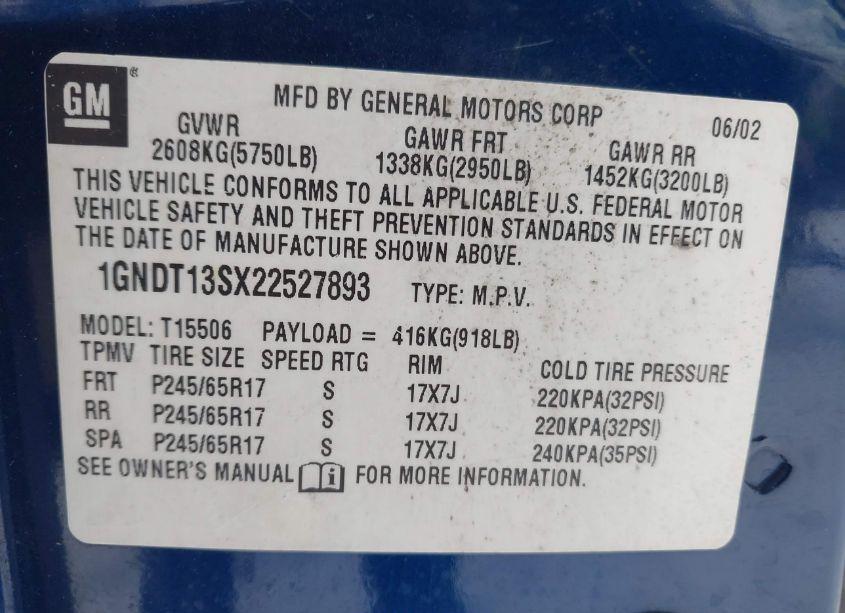 Photo 9 of 2002 Chevrolet Trailblazer LTZ (VIN 1GNDT13SX22527893)