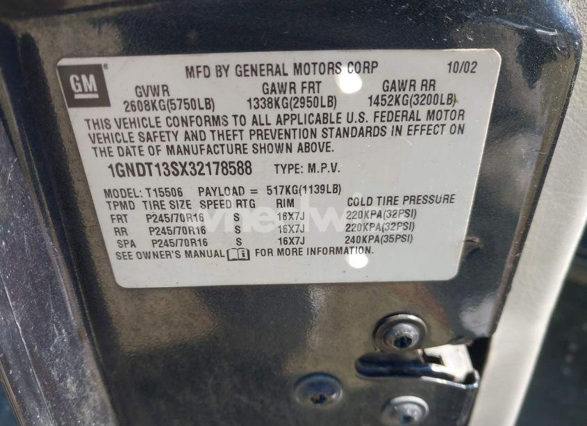 Photo 9 of 2003 Chevrolet Trailblazer LS (VIN 1GNDT13SX32178588)