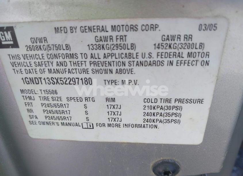 Photo 9 of 2005 Chevrolet Trailblazer LS (VIN 1GNDT13SX52297180)