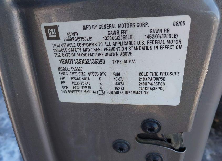 Photo 9 of 2006 Chevrolet Trailblazer LS (VIN 1GNDT13SX62136393)