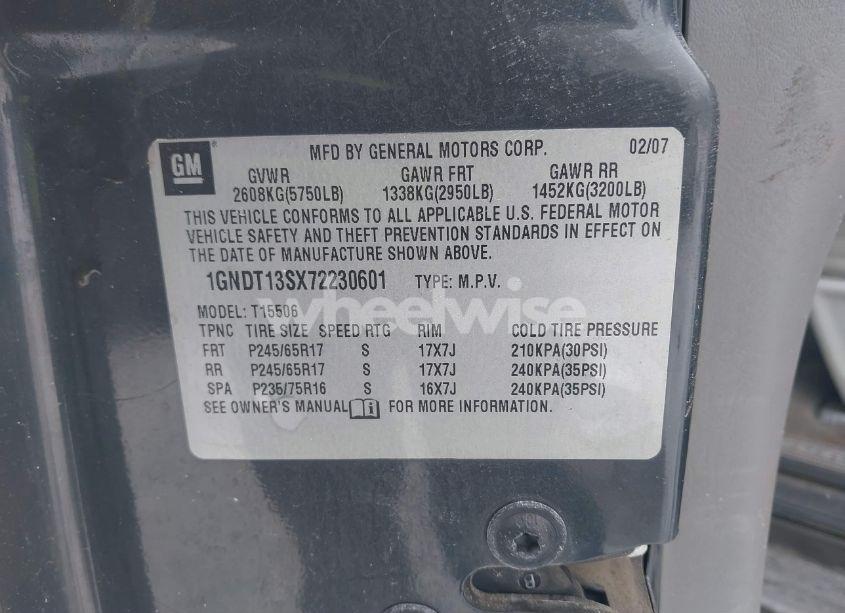 Photo 9 of 2007 Chevrolet Trailblazer LS (VIN 1GNDT13SX72230601)